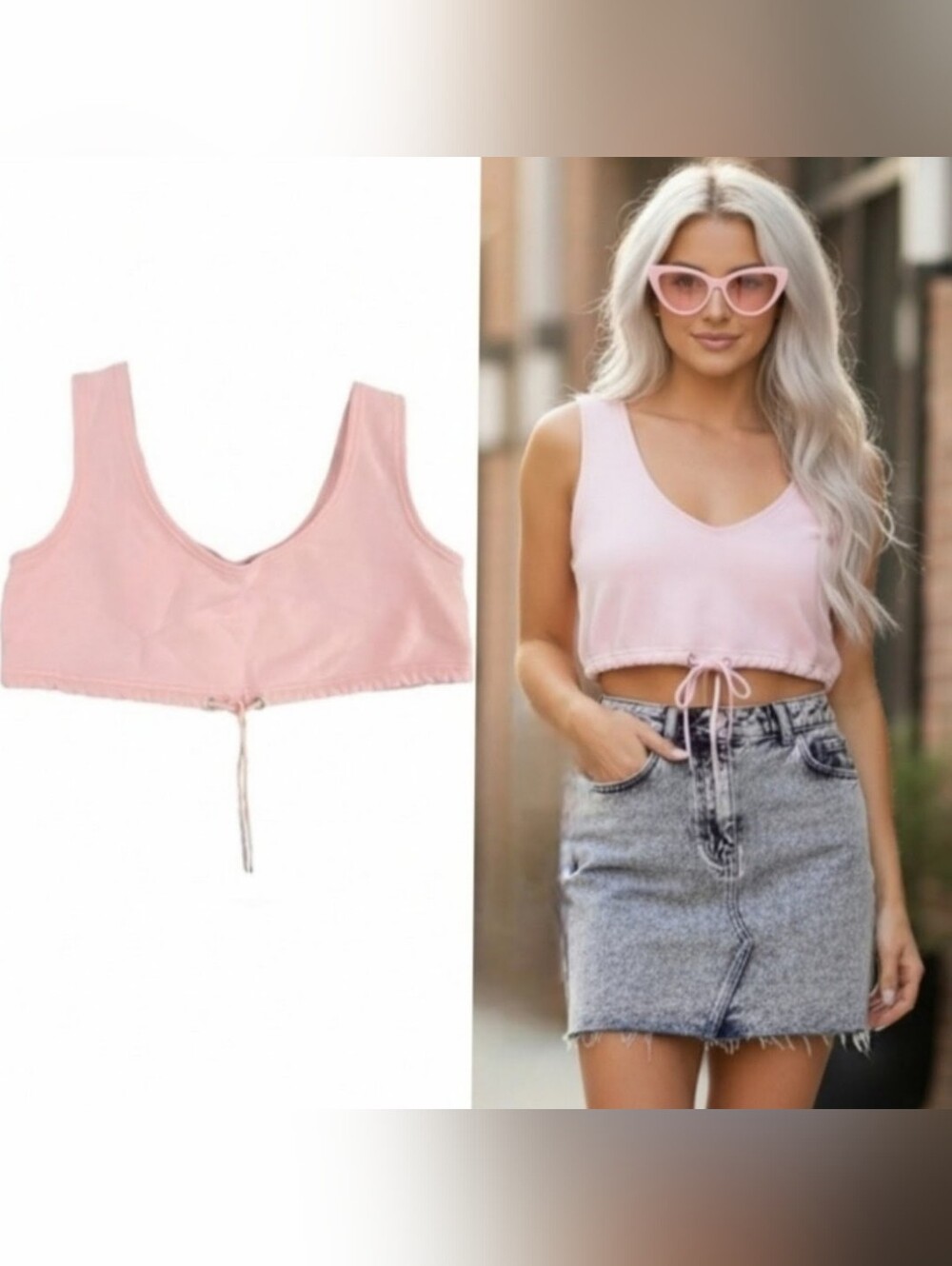 Dolls kill Club Exx baby pink cropped drawstring sweater tank top 2X NWOT